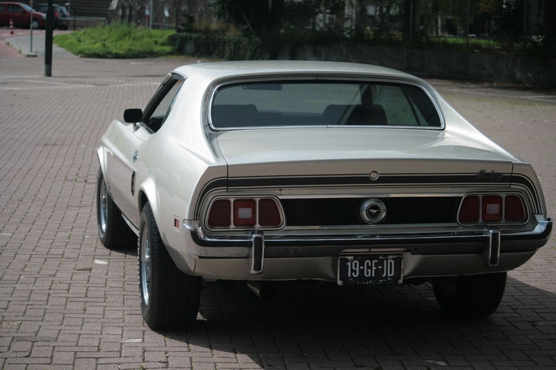 oude mustang voor een oud gebouw